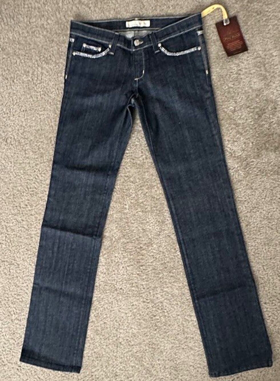 Flying Monkey Womens 7 Dark Wash Rhinestone Bootcut Jeans Y2K Low Rise NWT
